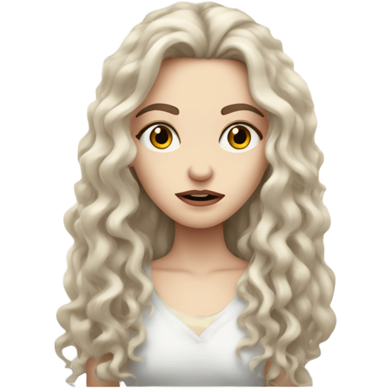 pale skin girl with long curly hair and long eyelashes looking mad emoji