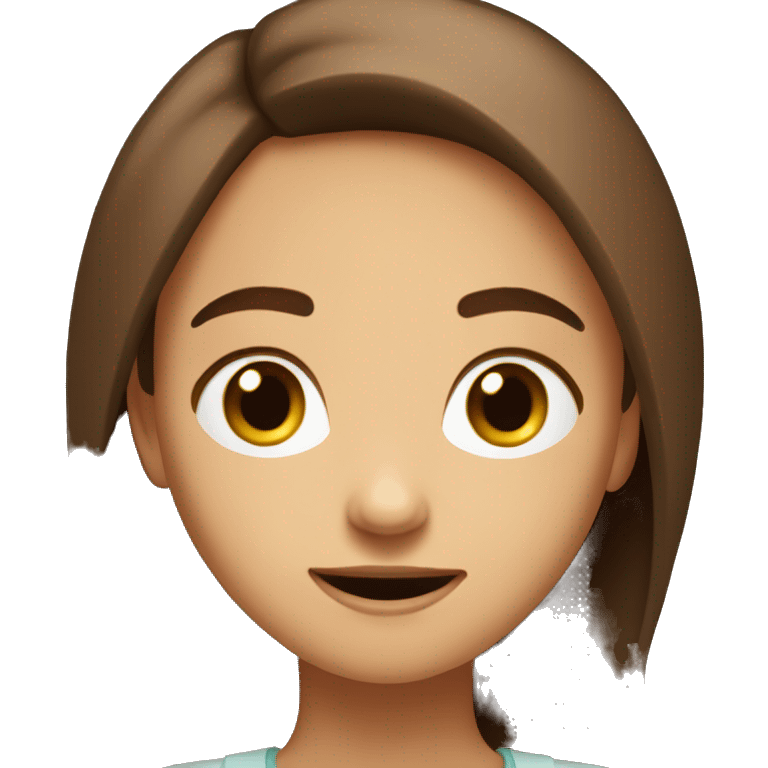 Create a brown haired girl face with an emotion kind of weirded out, doesn't know what to say, but happyy emoji