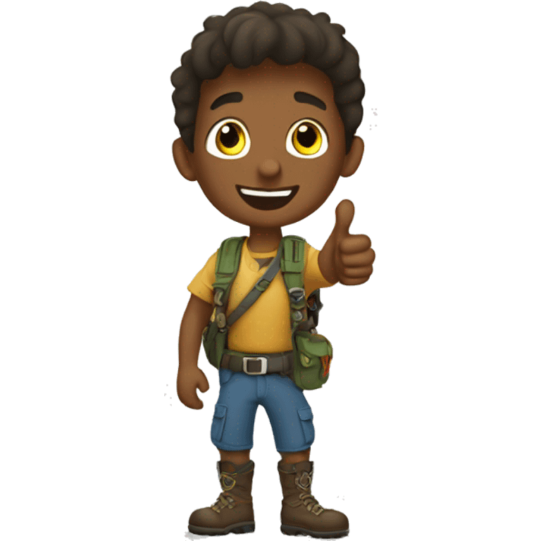 Young adventure guy thumps up emoji