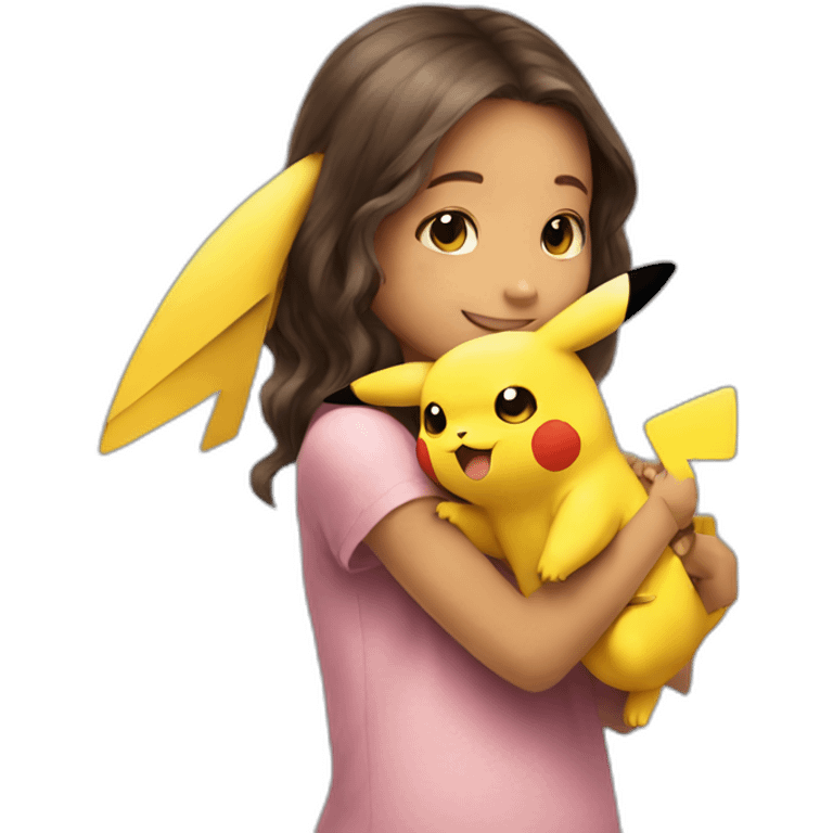 little girl hugging pikachu emoji