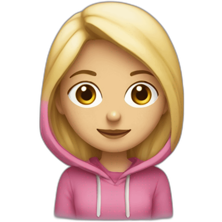 una chica rubia con una sudadera y una capucha saludando emoji