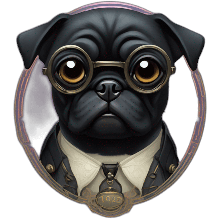 A cyberpunk black pug in Art Nouveau style during 1910 emoji