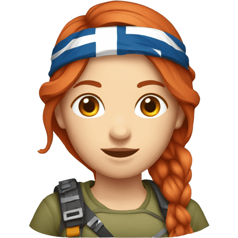 a red hair female mountaineer with greek flag emoji