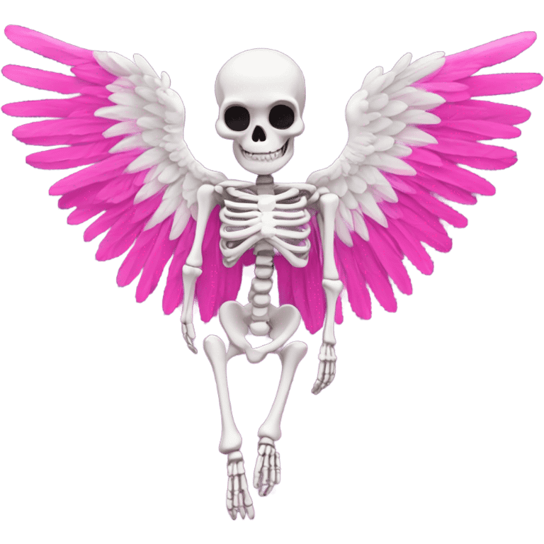 Skeleton with large hot pink angel wings cover in white sparkly clouds  emoji