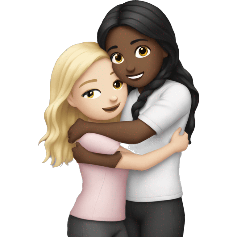 White Girl hugs white girl both with black hair emoji