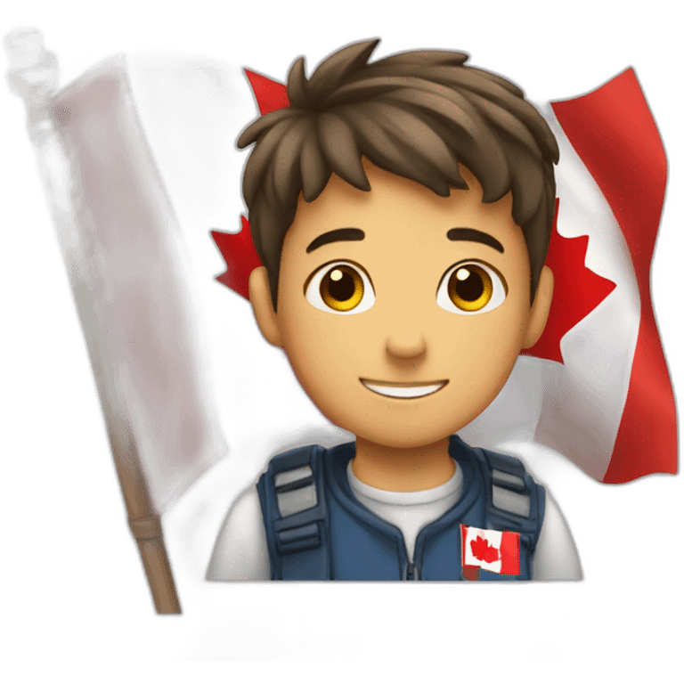 a boy holding canadian flag emoji