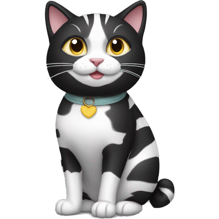 black & white cat with stripes female happy full body emoji