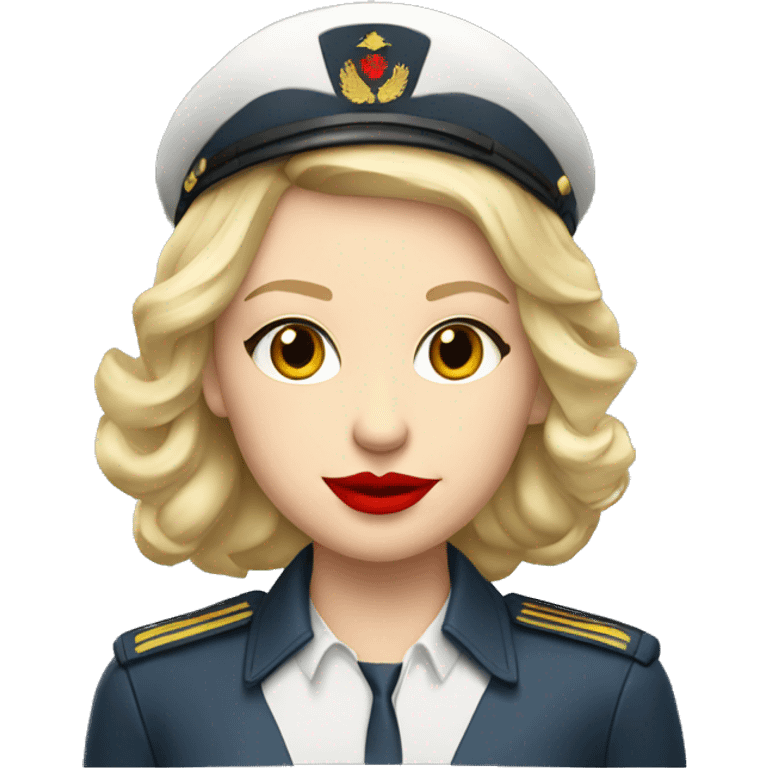 Blonde Russian pilot girl with red lips with airplane pilot headset   emoji