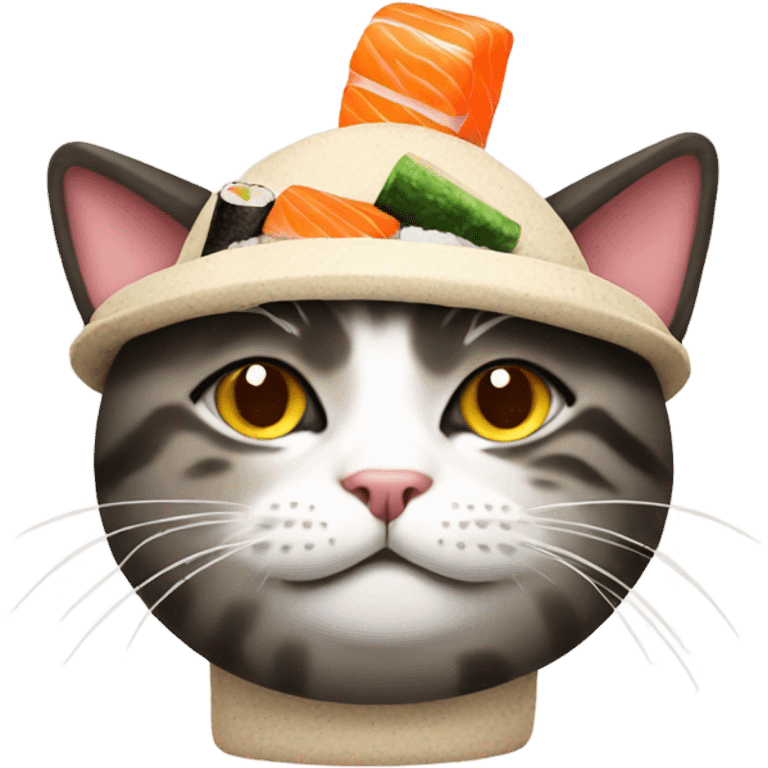 cat wearing a hat made out of sushi emoji