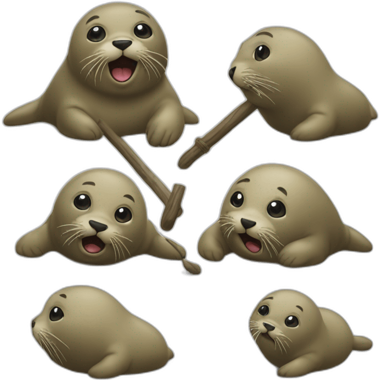 A seal is being beaten with a stick. emoji