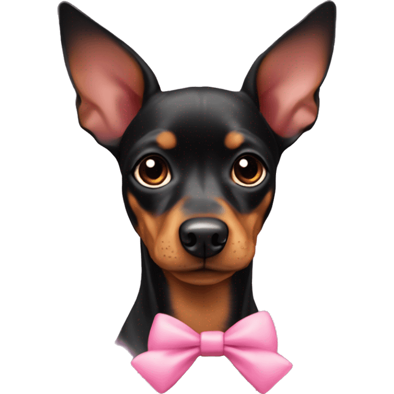 black tan pinscher big ears pink bow on ear emoji