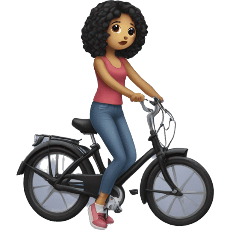 A girl with with black hair kissing a  bike emoji