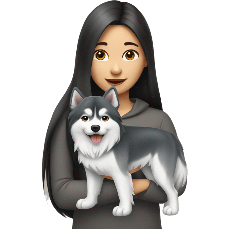 Long hair Asian Girl with husky dog emoji