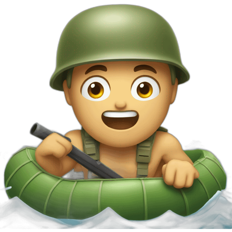 Yelling army soldier shirtless in a raft emoji