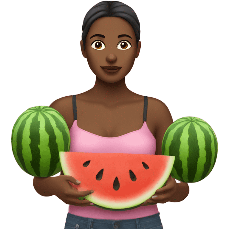 woman with two watermelons in front of chest emoji