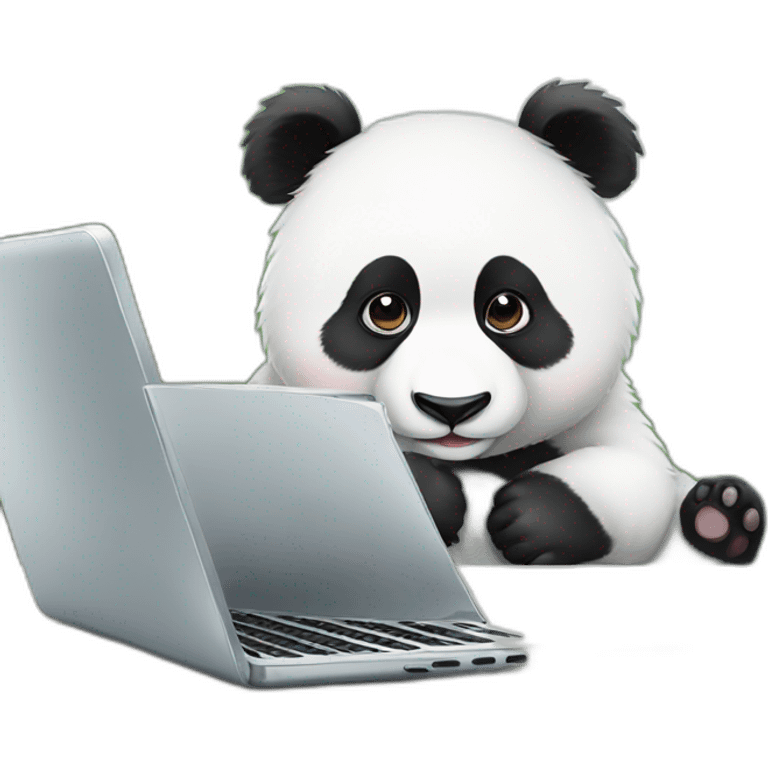 Cute and lovely White panda using laptop emoji