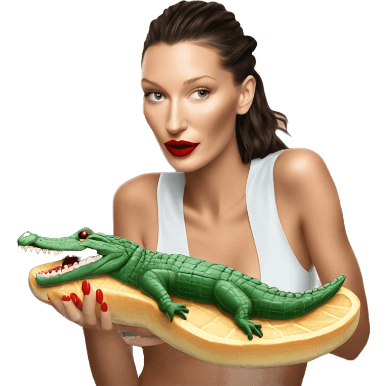 Bella Hadid eating a crocodile  emoji