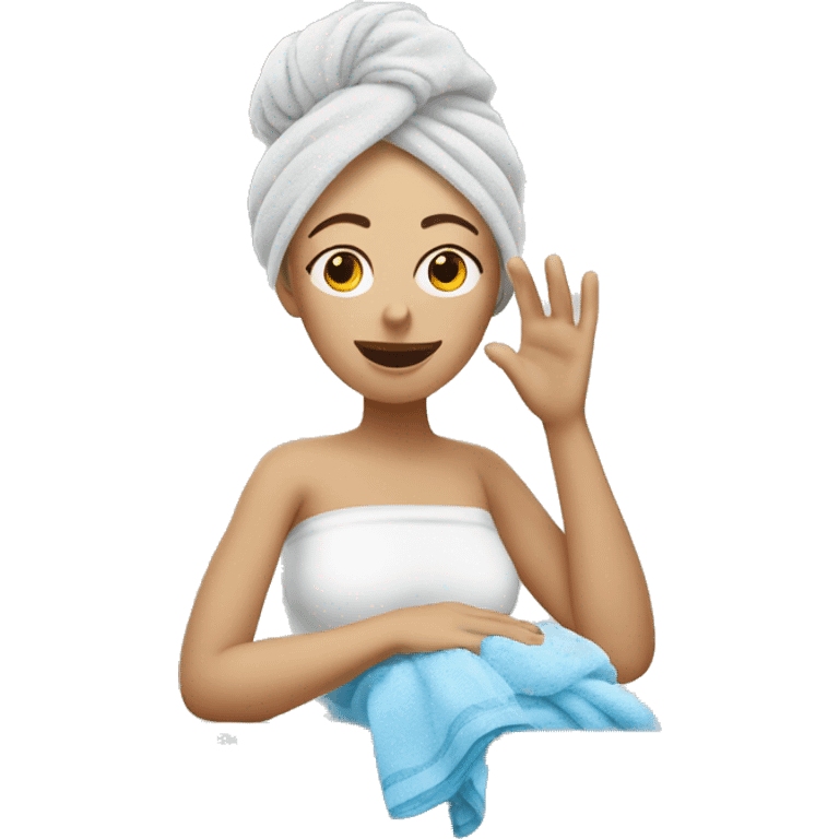 white woman in towel washing face emoji