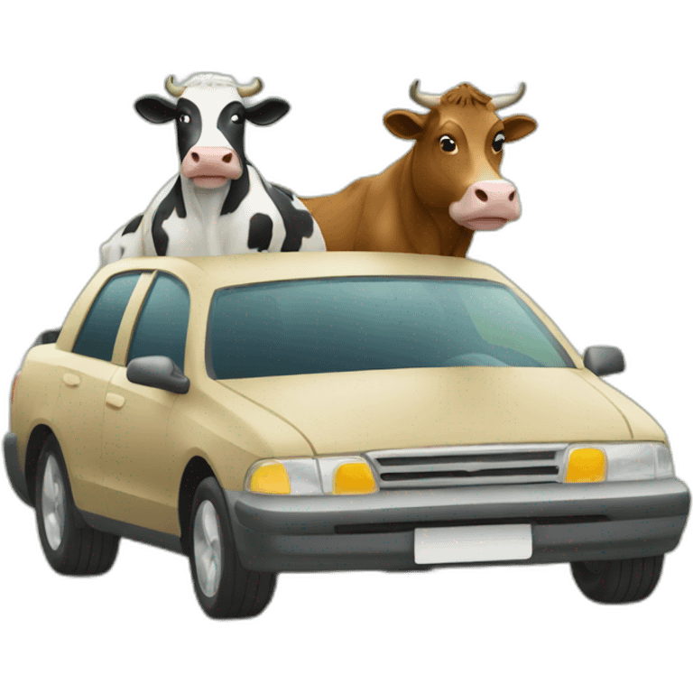 Two cows driving in a car emoji