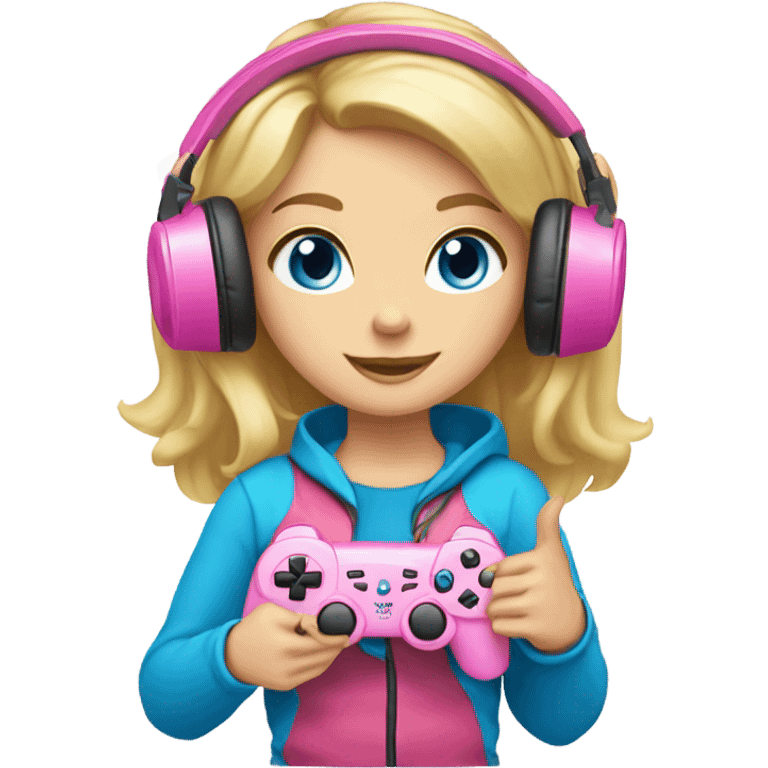 blonde hair blue eyed gamer girl pink  emoji