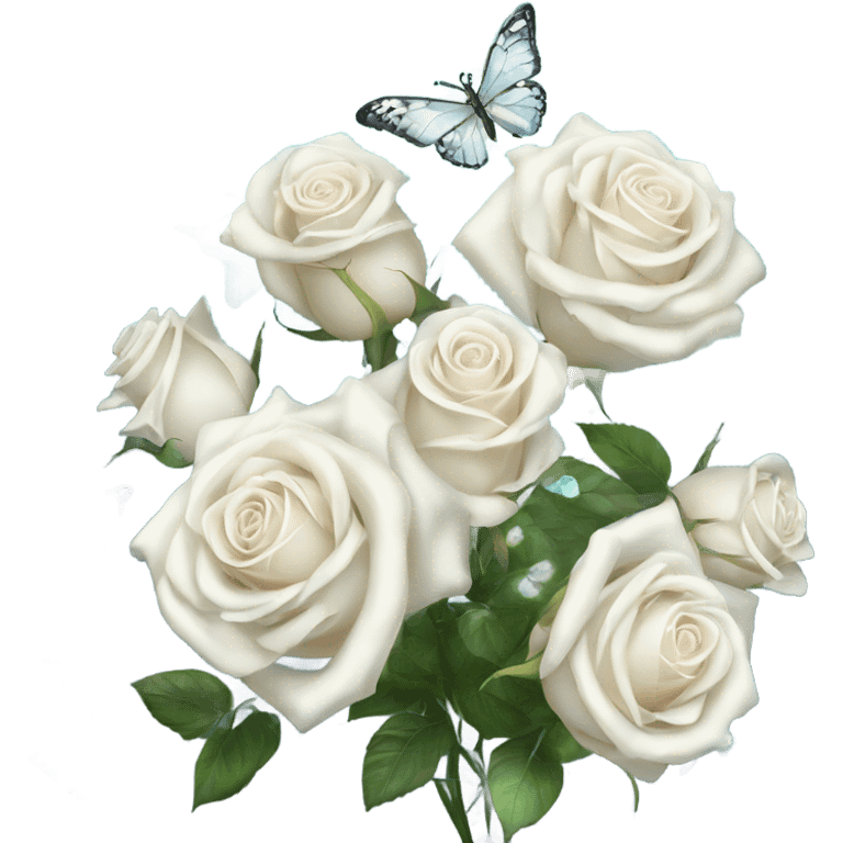 magical sparkling white roses bouquet with butterflies fairy core emoji