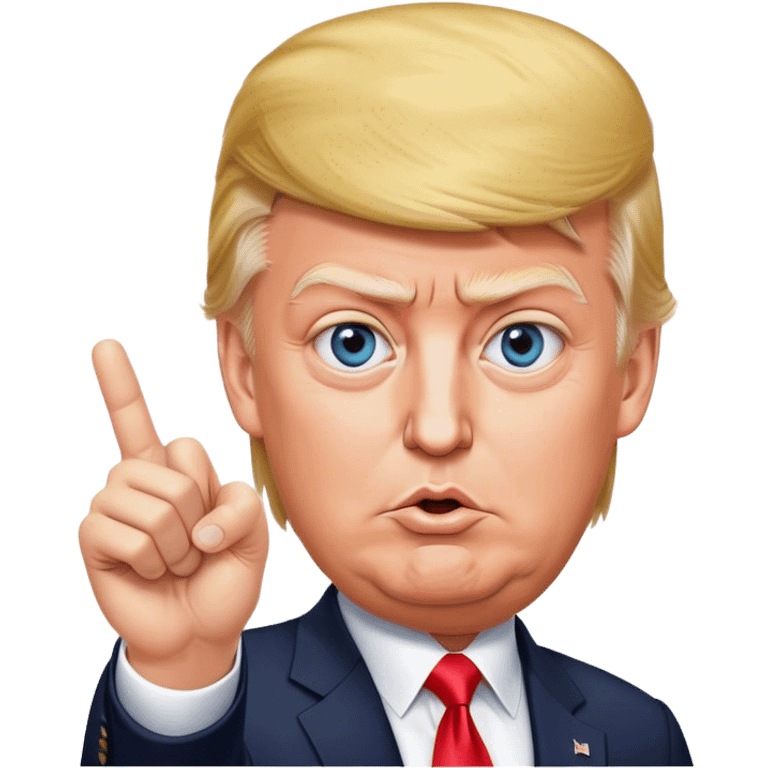 Super realistic Donald Trump pointing index finger up, realistic eyes emoji