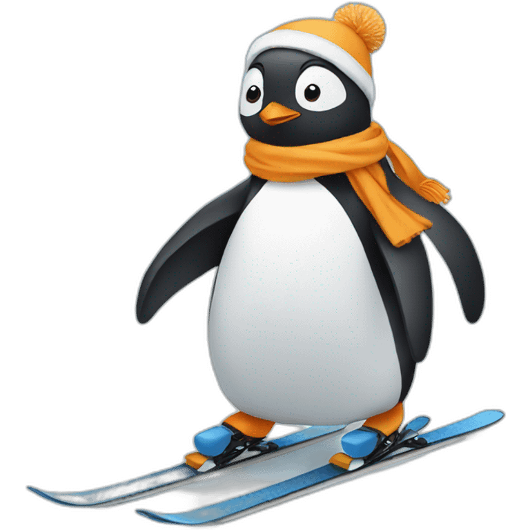 Penguin skiing emoji