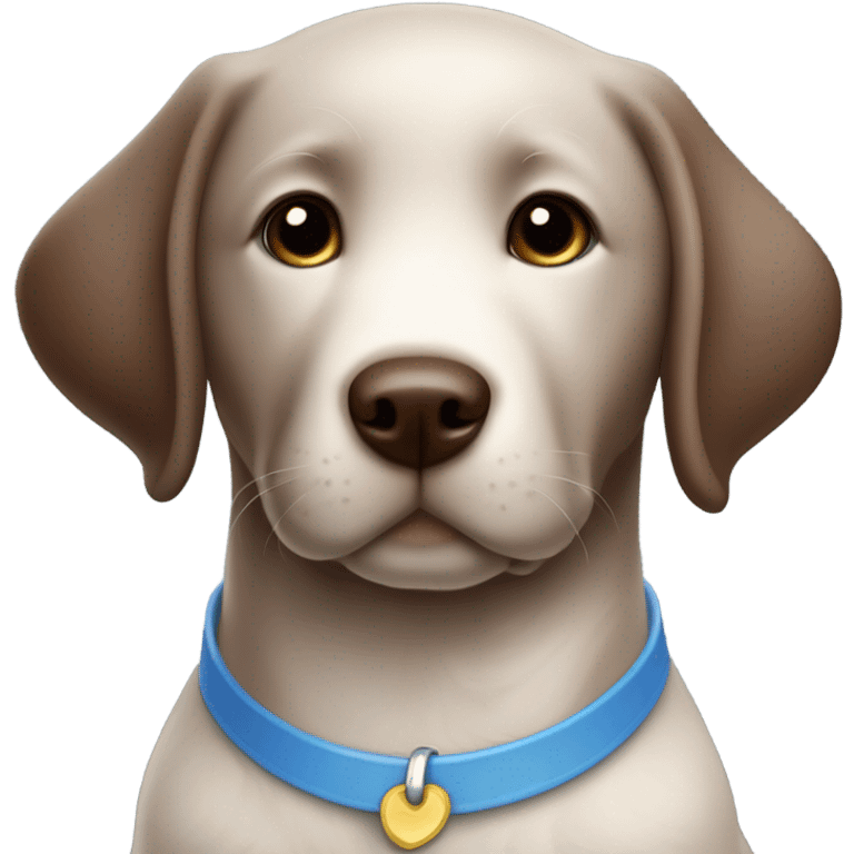 Chocolate labrador adorable little puppy with small white fur on chest and cute blue collar emoji