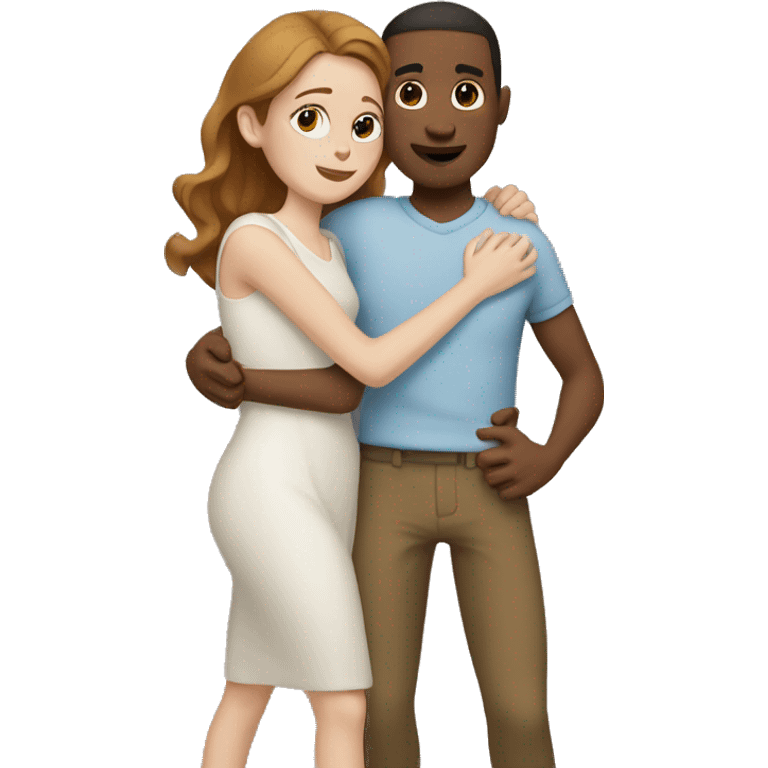  white woman with brown hair gives skinny man with pale brown skin a big hug emoji