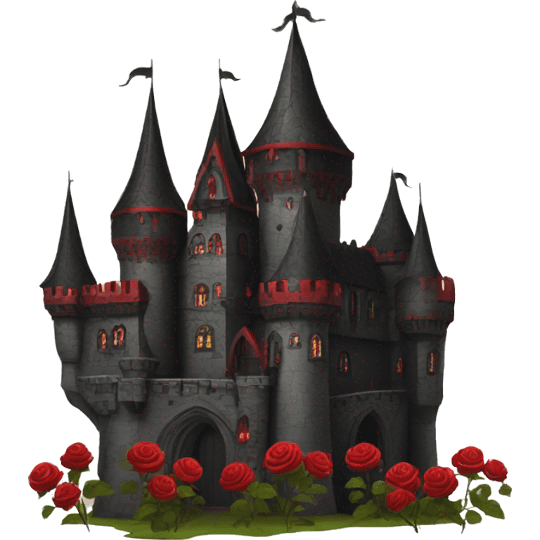 Black and red gothic castle with roses emoji