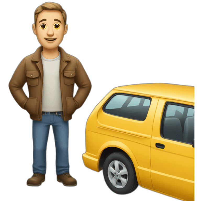 a man with a mulet next to a van  emoji