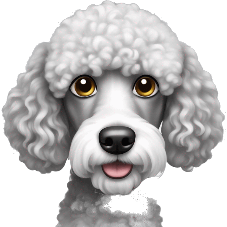 Grey and white poodle doodle dog w big eyebrows emoji