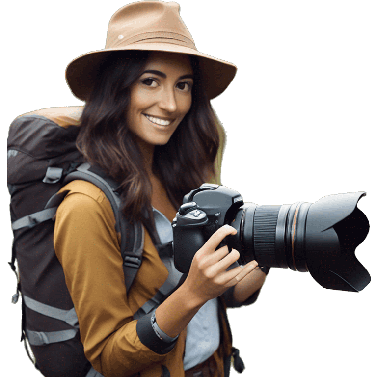 woman photographer fujifilm camera hiking taking photo brunette emoji