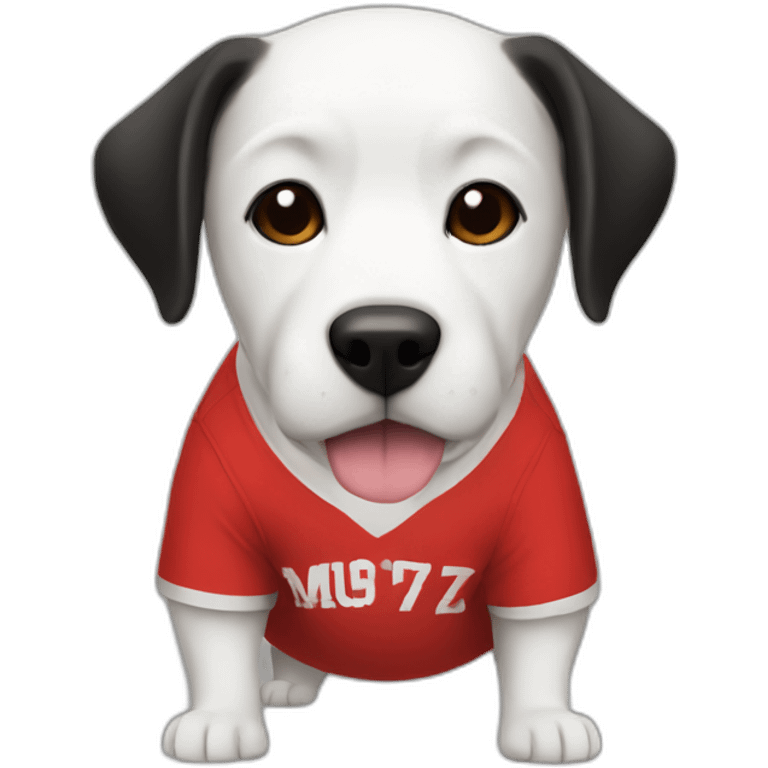 Dog shitszu Black and white wearing a red soccer team t-shirt emoji