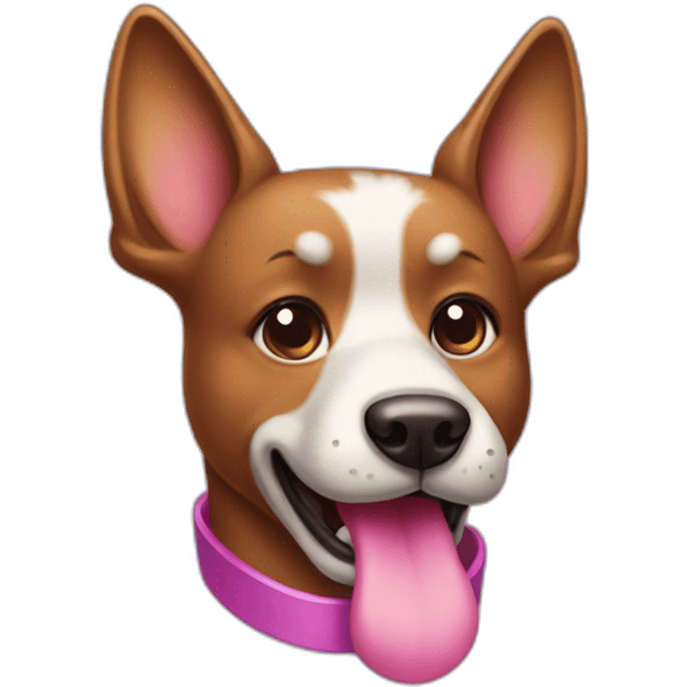 a purple dog with a brown nose and a pink collar with a bone eat cake emoji