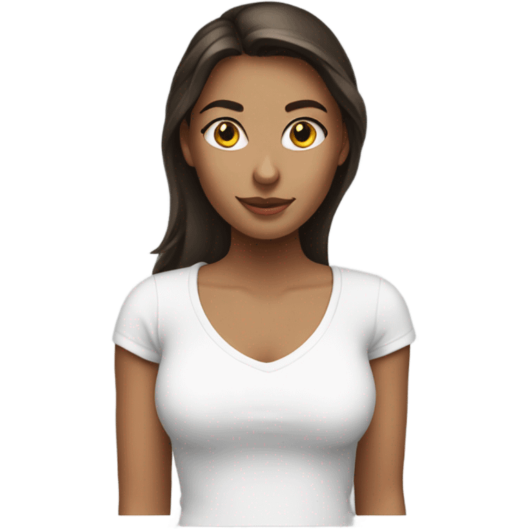 Brunette white girl in white t-shirt emoji