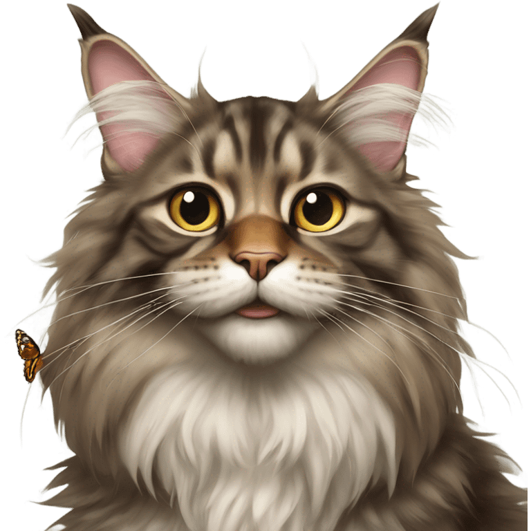 Maine Coon with a stupid face and butterfly on his mouth  emoji