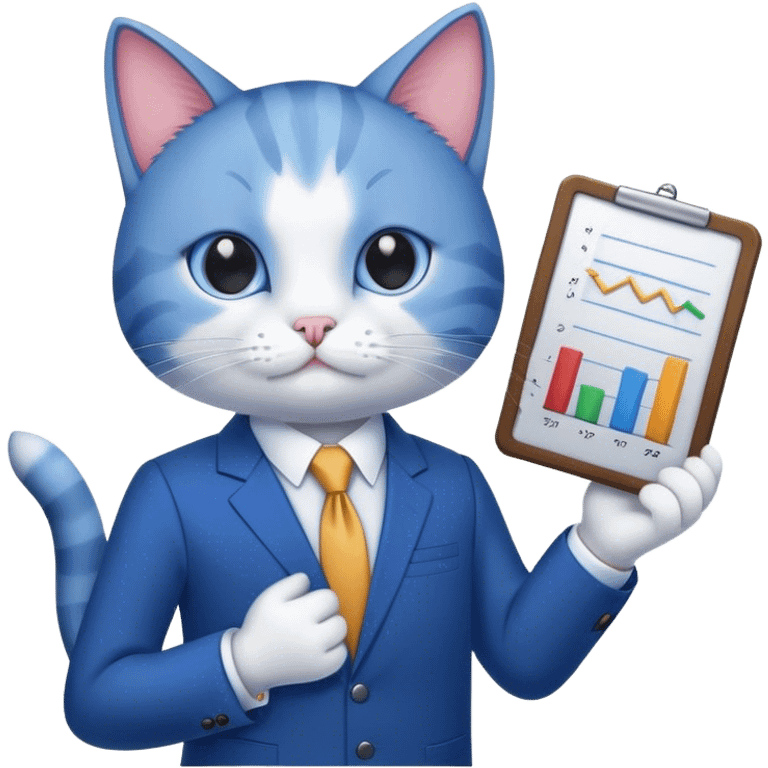 cat holding a chart bar in a blue business suit emoji