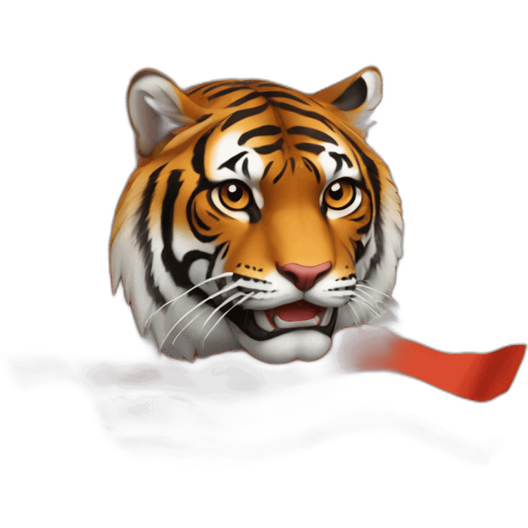 Drapeau rouge avec un tigre emoji