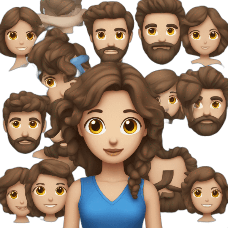 Fille brune aux yeux bleu avec homme brun et barbe aux yeux marrons emoji