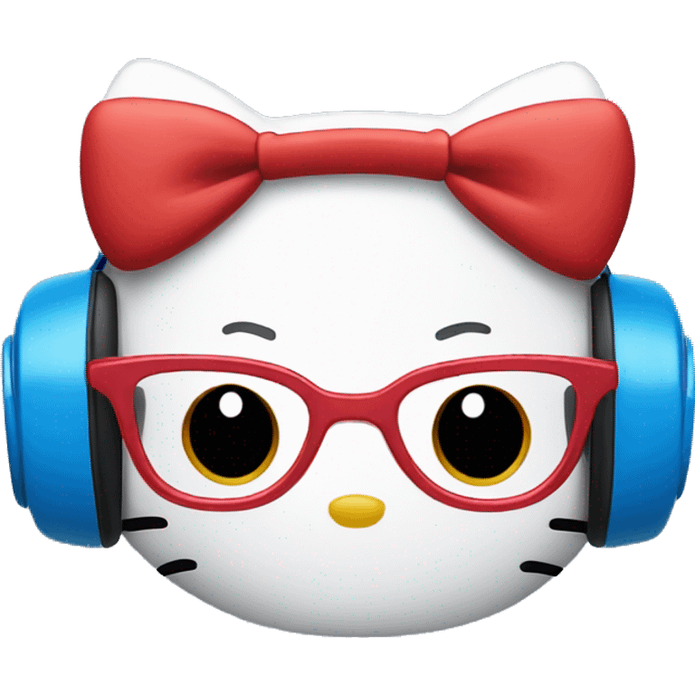 hello kitty in red glasses and with blue headphones  emoji