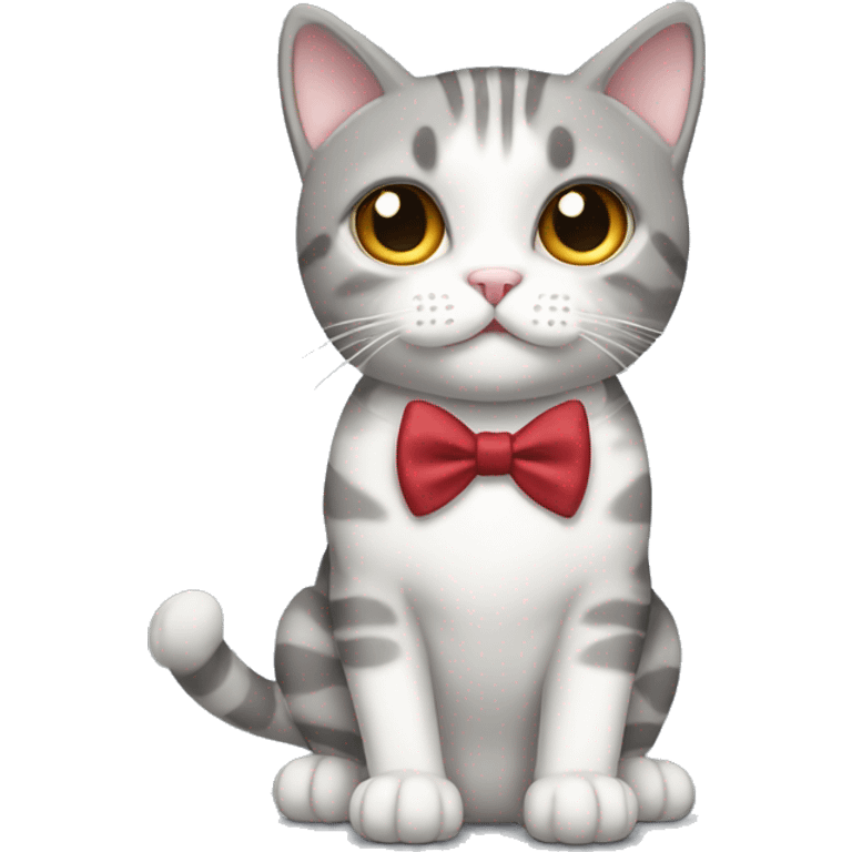 gray and white tabby cat brown eyes full body with bow tie emoji