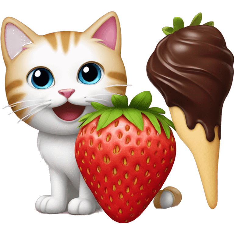 cat and strawberry with chocolate emoji