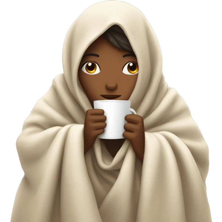 girl inside a blanket sipping coffee eyes closed emoji