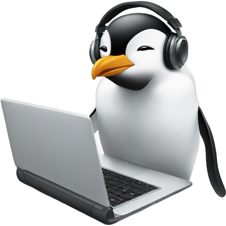 penguin with laptop & headphone emoji