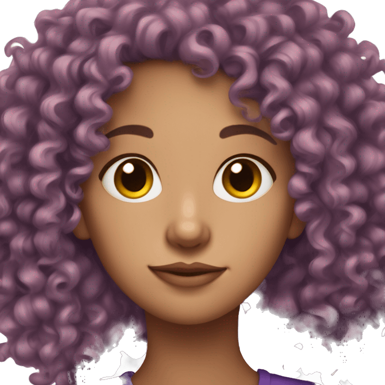 European, purple curly hair, woman, teenager, nose ring. emoji