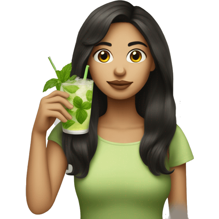 Girl with dark hair and light skin colour drinking a mojito emoji