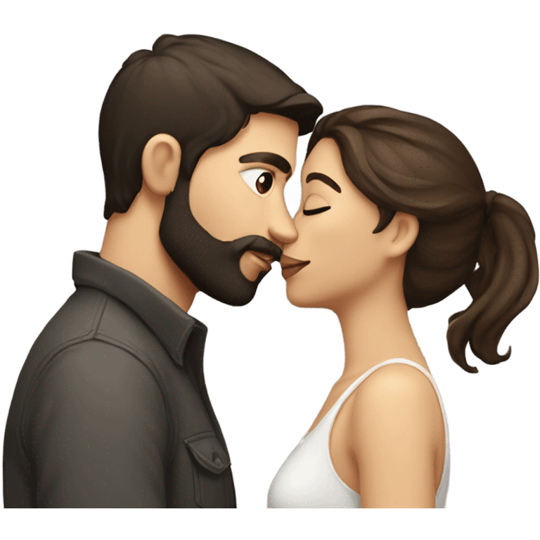 Light brunette girl Kissing boy with dark hair and beard emoji