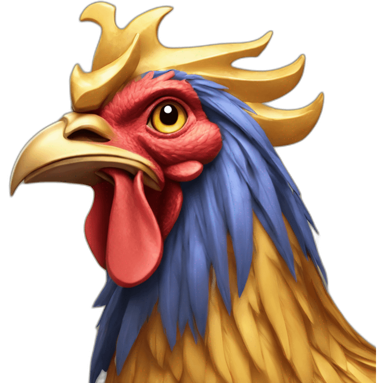 proud and howling golden rooster with a crown on its head emoji