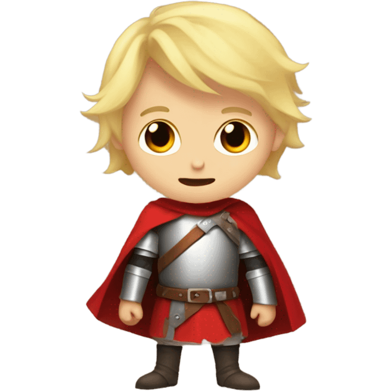 A by with blonde hair and red eyes, wearing a red knight tunic being dizzy and drunk emoji